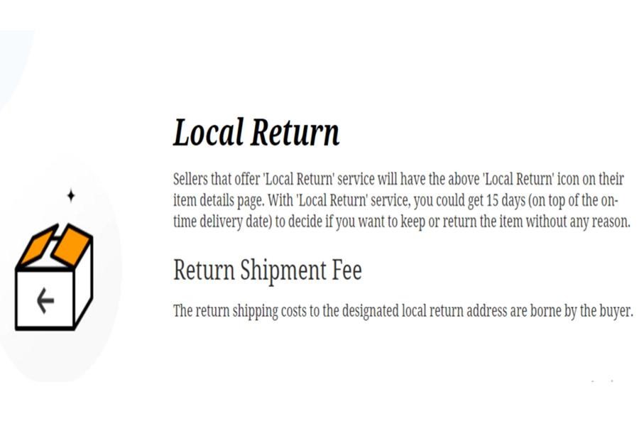 A screenshot of the local return policy by AliExpress