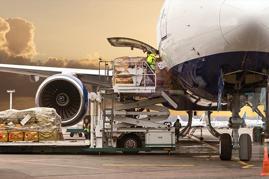  aircraft pallets with aircraft pallet nets loading onto an aircraft