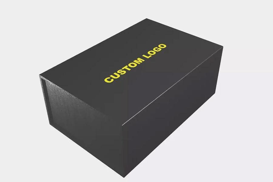Black magnetic closure box with customized logo on the front