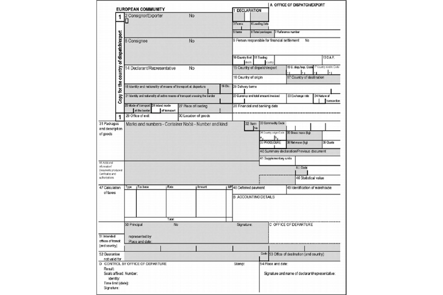  Example of the Single Administrative Document (SAD)