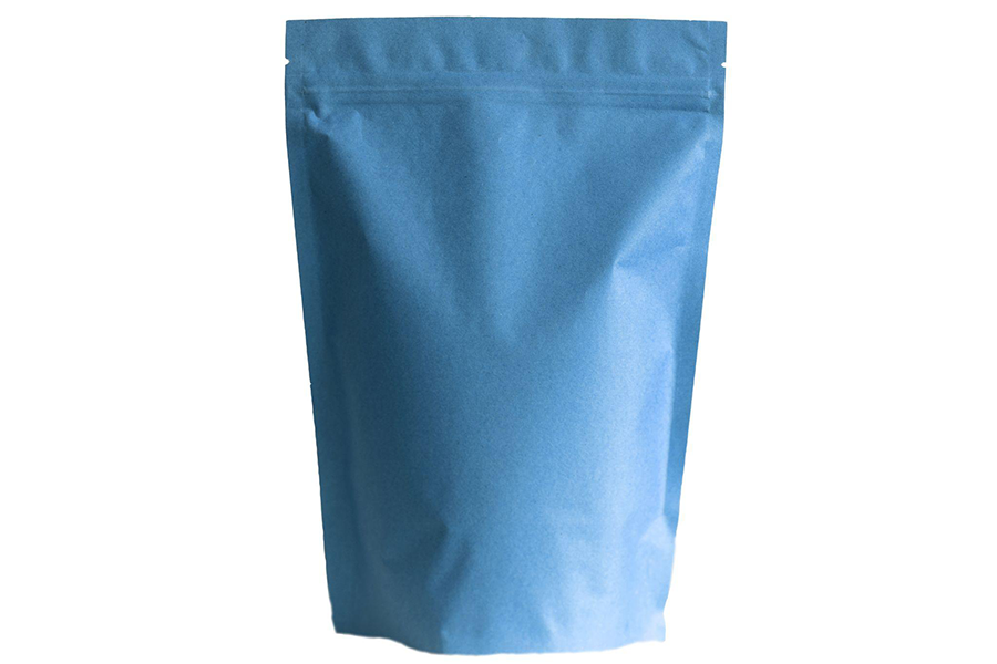 Flat-bottom, light-blue paper pouch