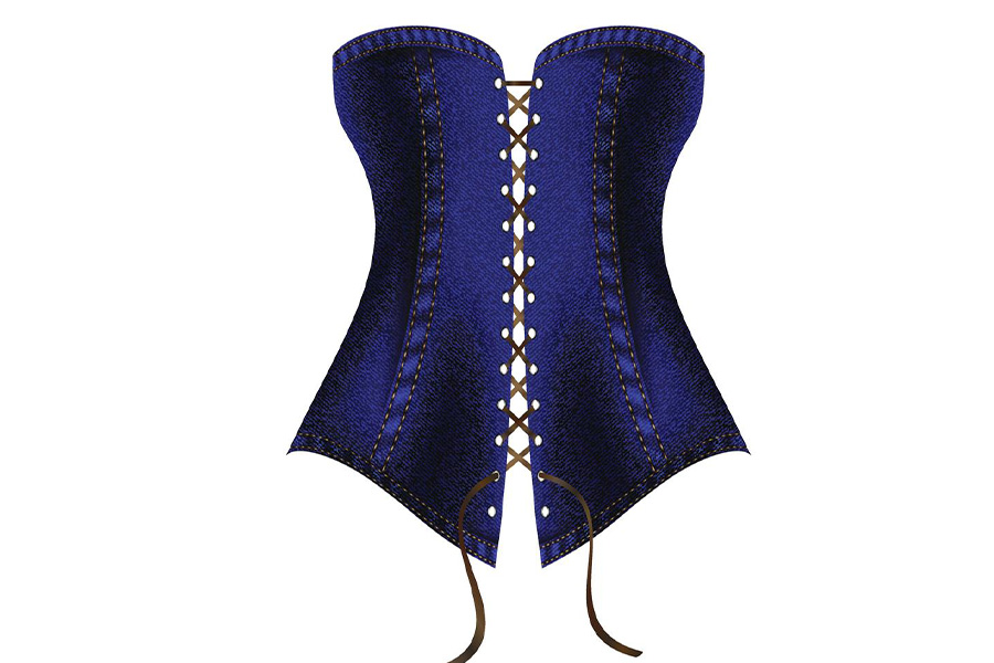 Image of a navy blue denim corset