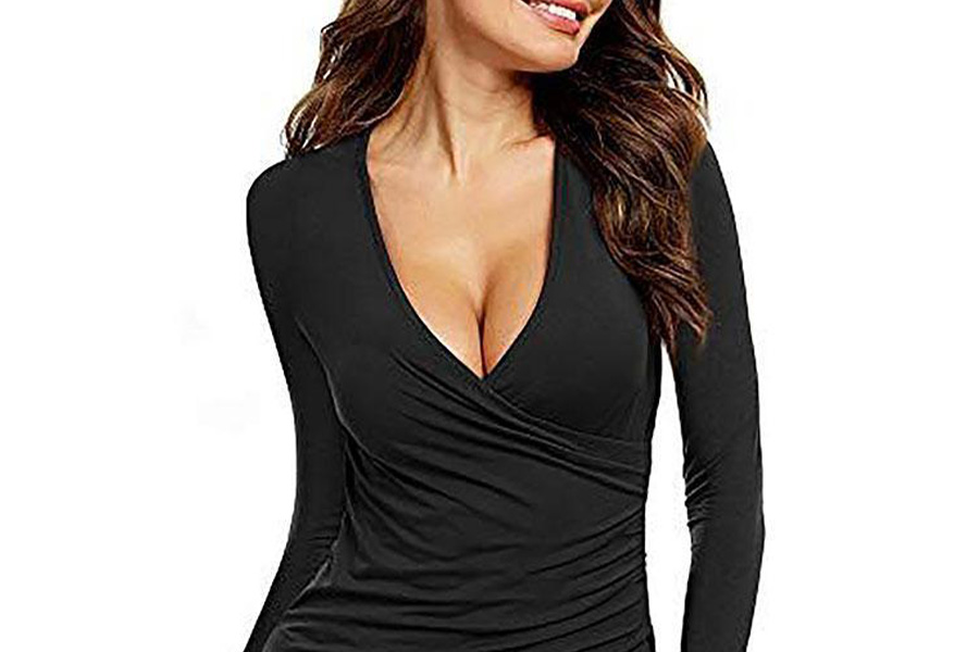A lady wearing a black slim fit top