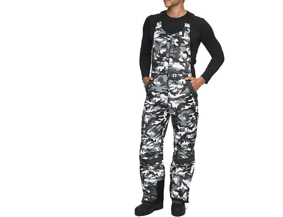 Man wearing camouflage-patterned fisherman trouser bib