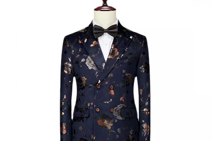 Printed casual double-breasted suit for men