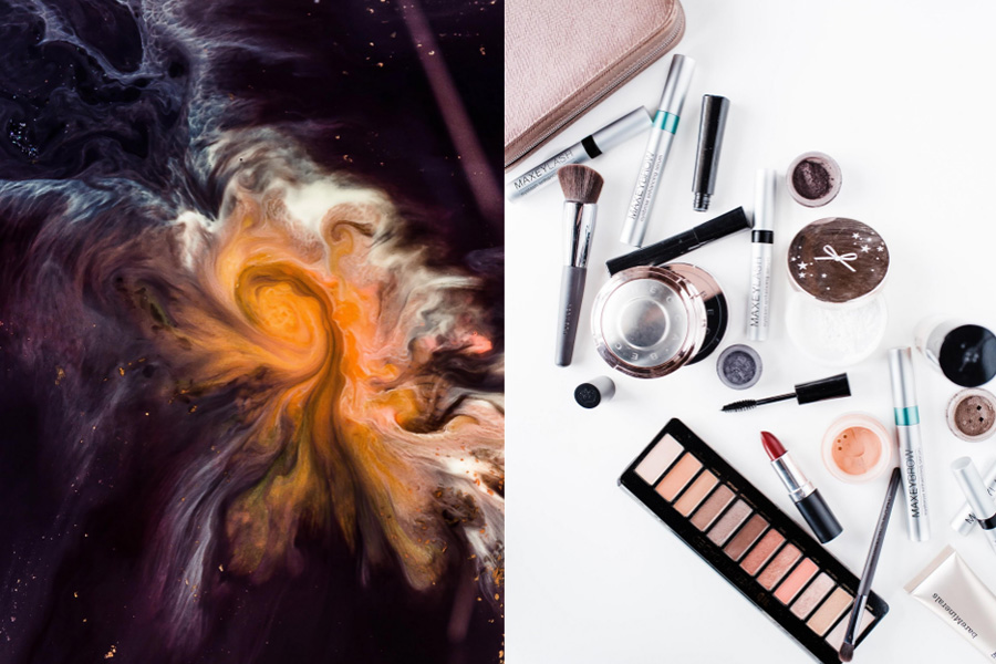 The galaxy and a collection of different cosmetics