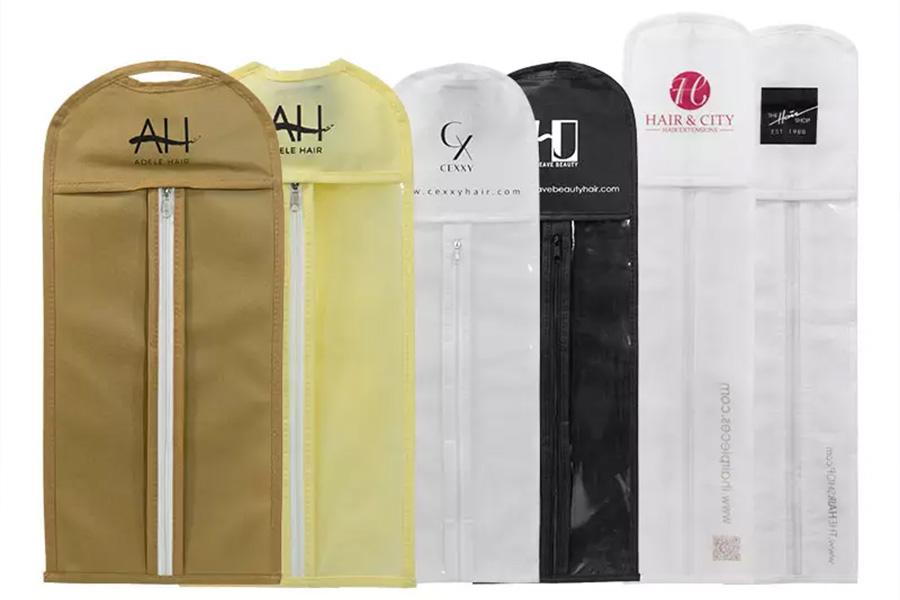 Various styles of non-woven bags for wigs and hair extensions