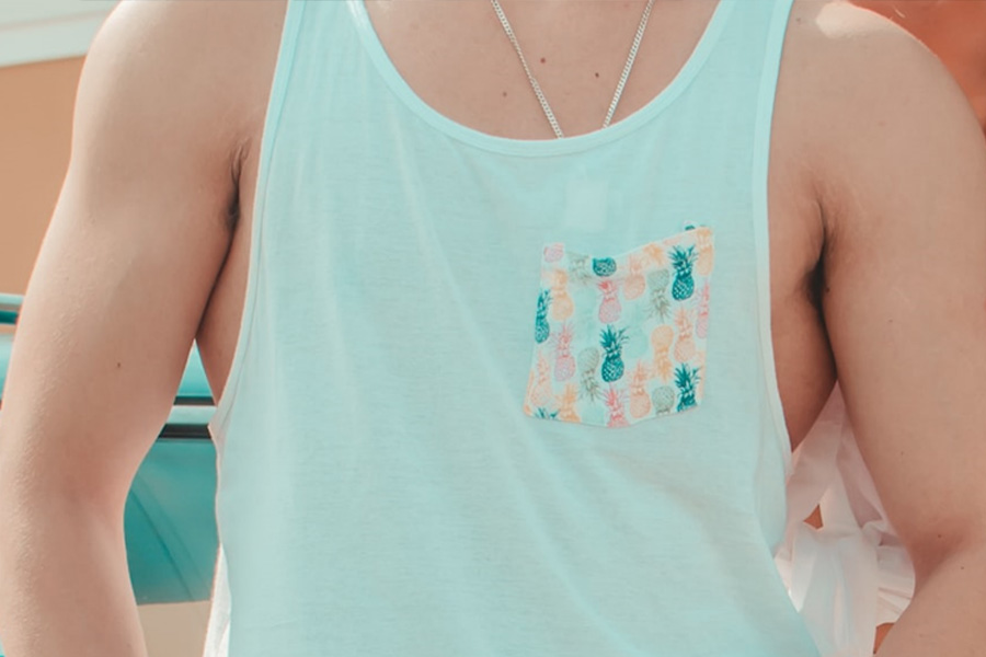 White men’s tank tops with statement pocket