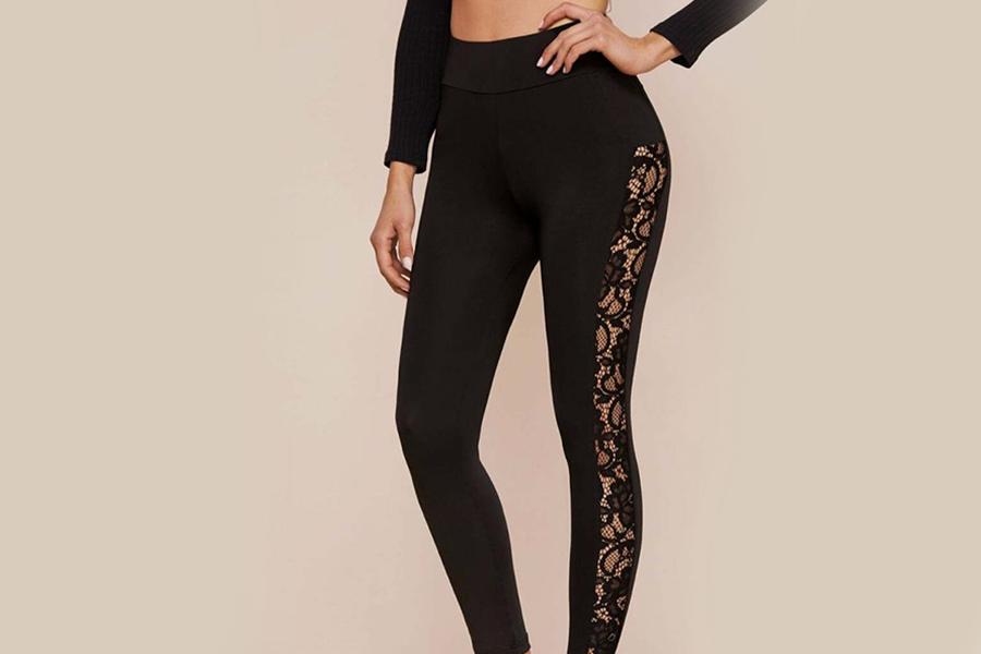Woman posing with lace insert leggins