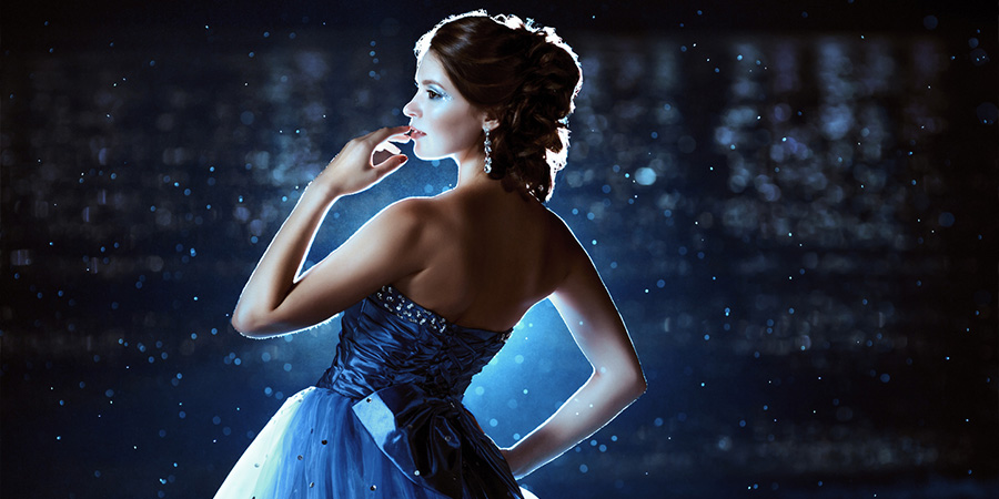 Beautiful lady in blue dress
