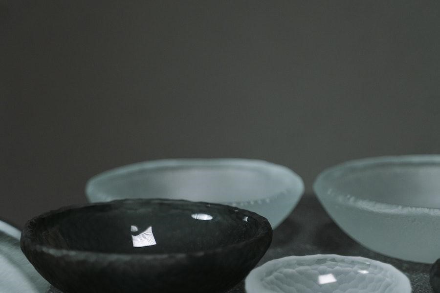 Black and clear vitrified glass bowls