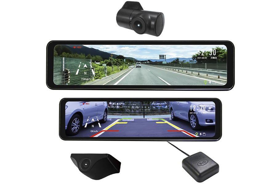 Built-in GPS dash cam mirror with G-sensor