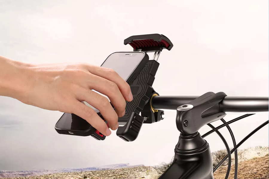 Mobile phone holder for bike with single hand use mechanisms