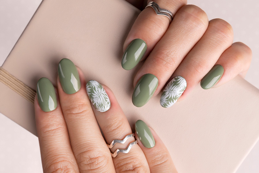 Nail art with plant imagery