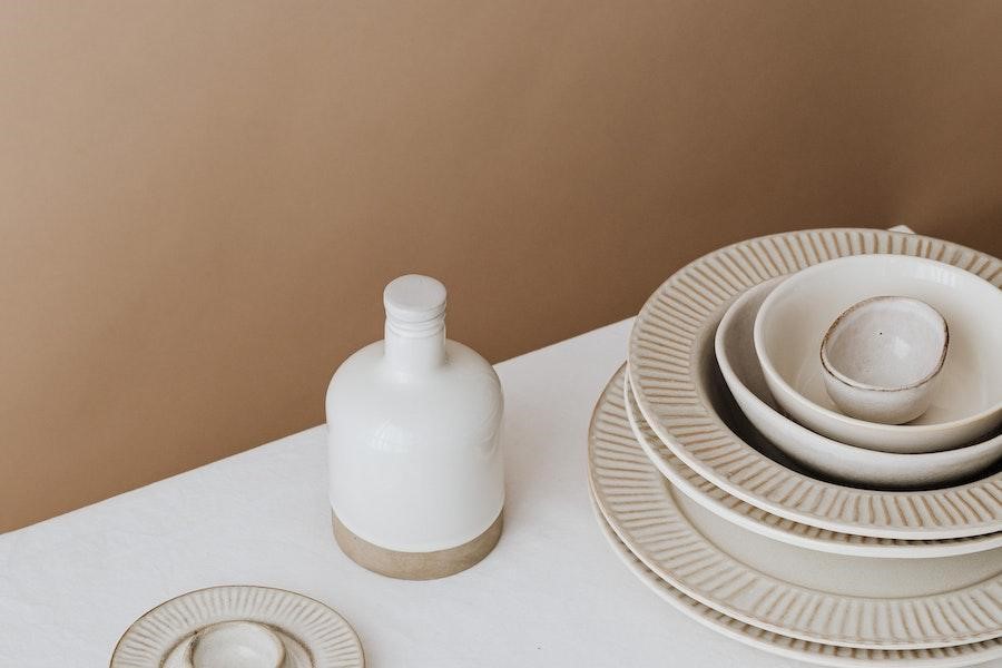 Porcelain dinnerware set on white table