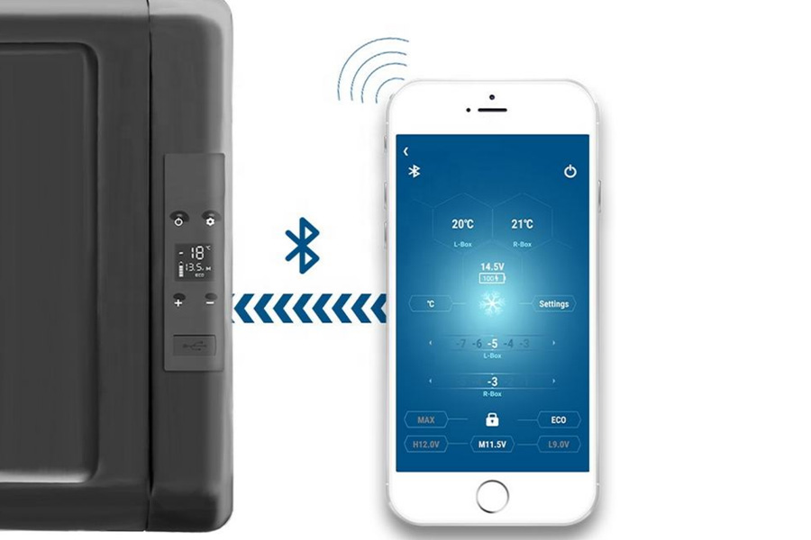 Portable car fridge can connect the smartphone via Bluetooth