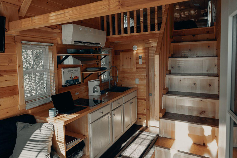 The inside of a tiny house on wheels