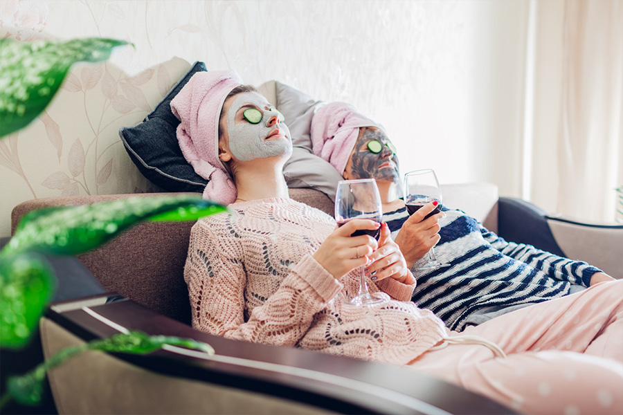 Woman relaxing with facial mask on