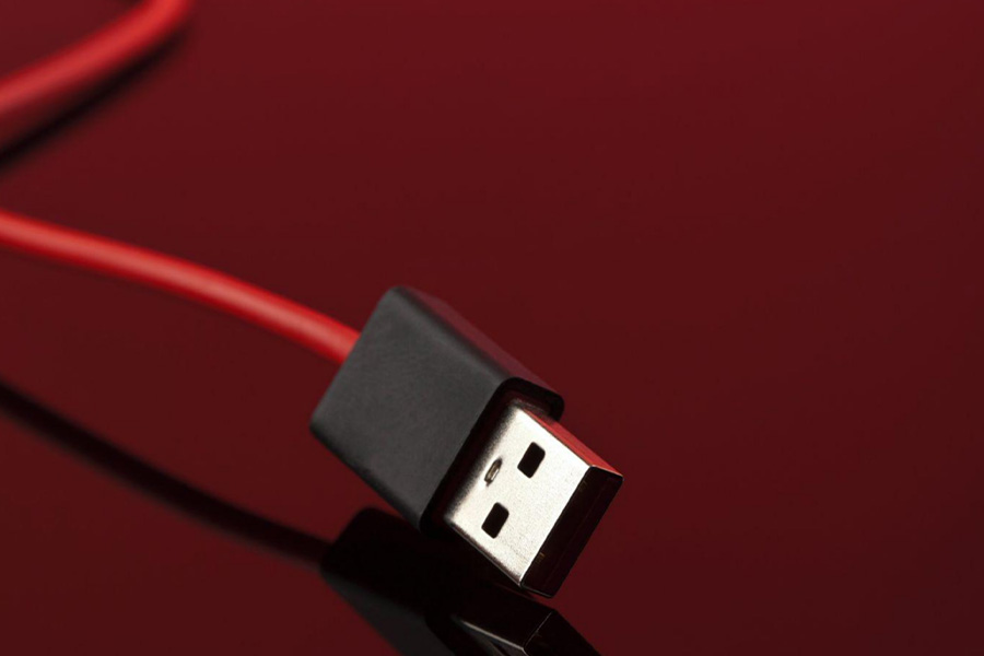 A close-up of a USB cable