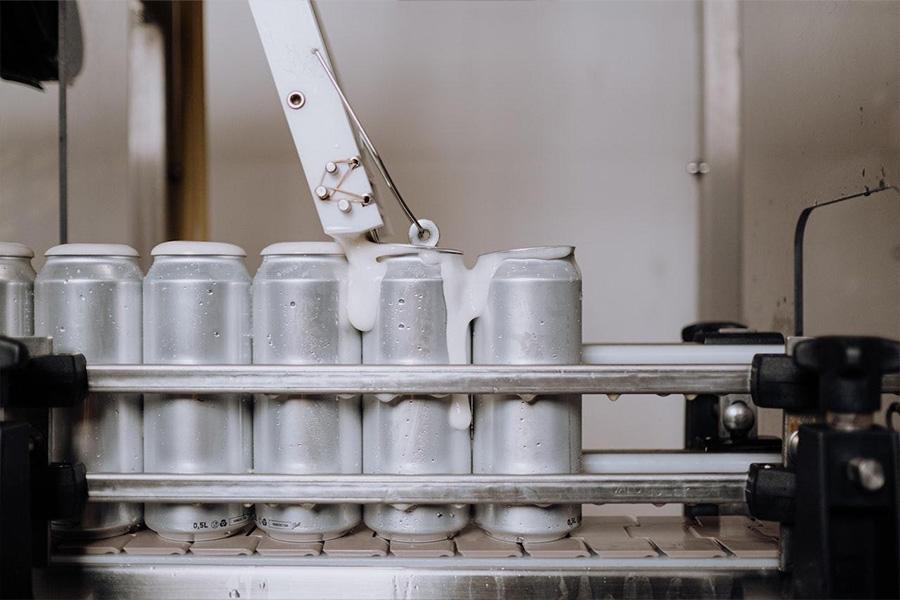 Aluminum cans in a production line