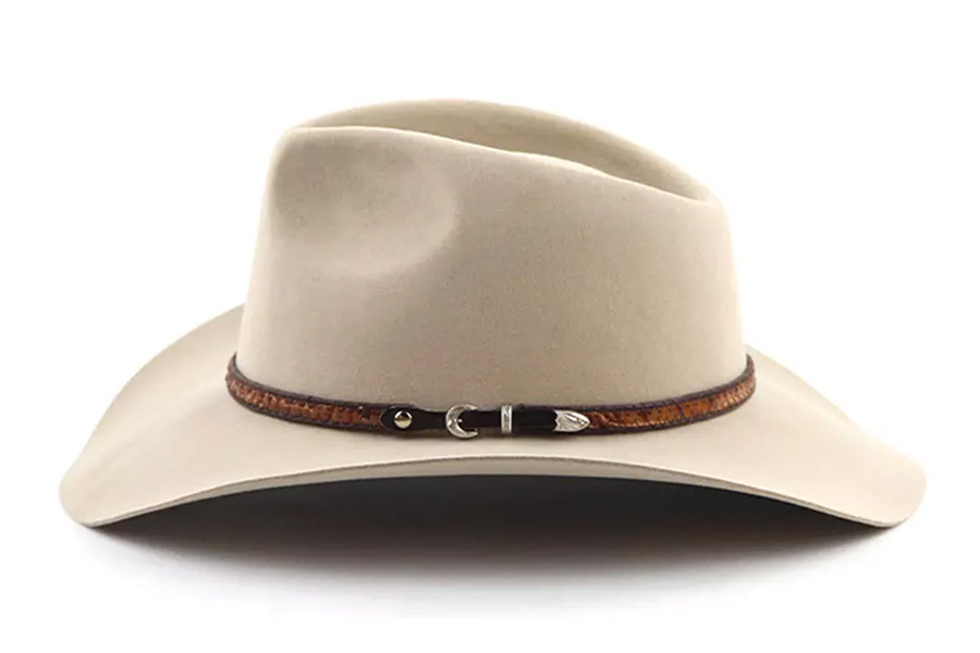 beige felt cowboy hat with dark leather ribbon