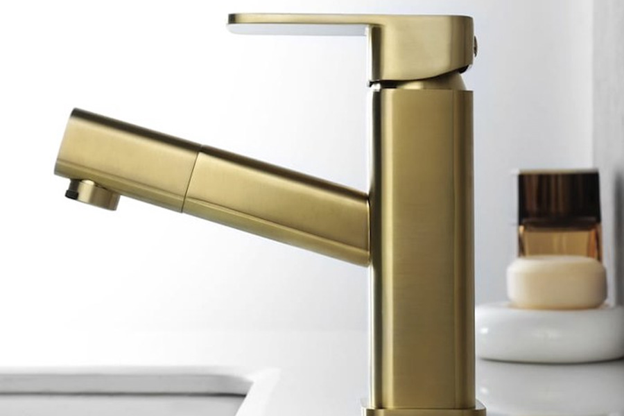 Brass faucet on bathroom sink