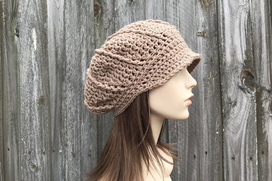 Crotchet hat on a mannequin’s head
