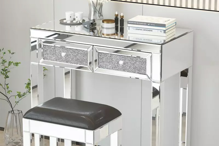 Crystal diamond makeup vanity table with two drawers