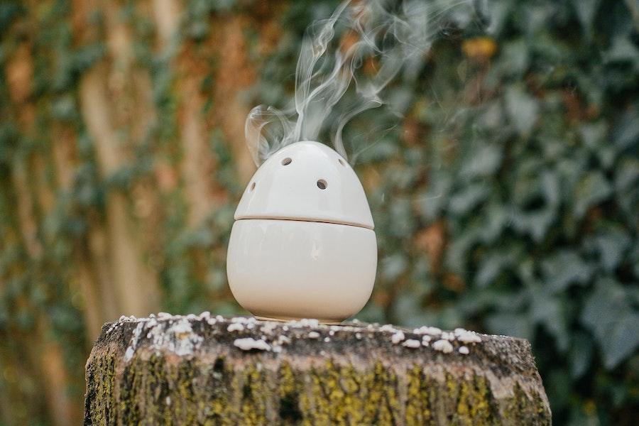 Egg-shaped humidifier releasing vapor