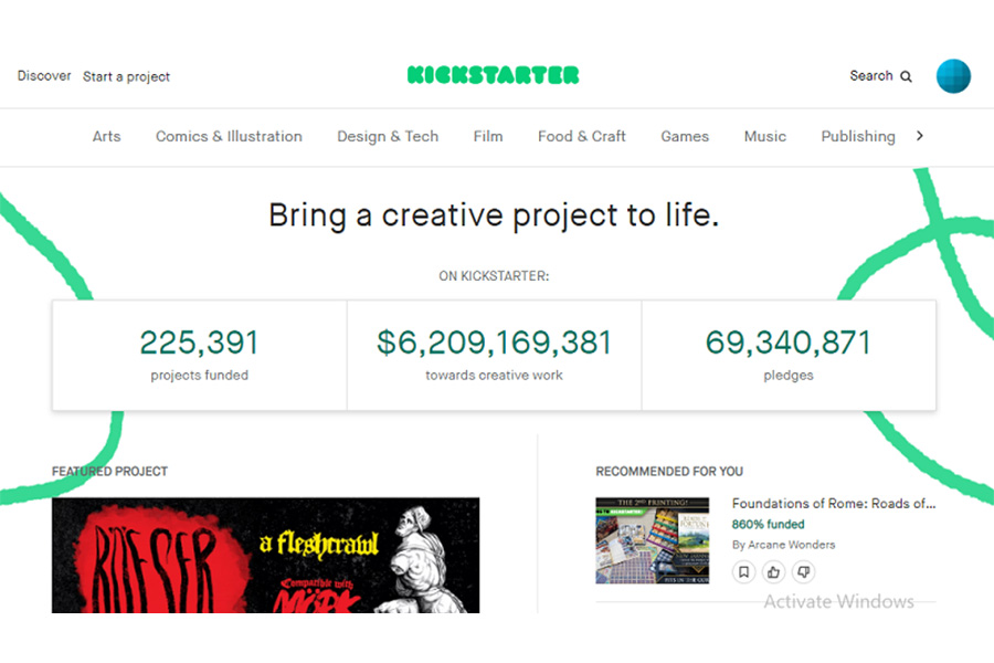 An image of Kickstarter’s homepage