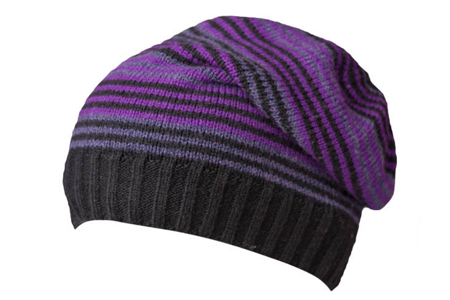 Knitted black-purple-gray baggy beanie