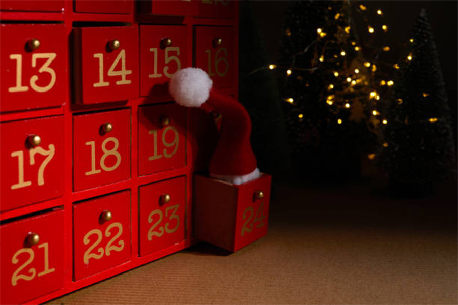 Red advent calendar with the last day open