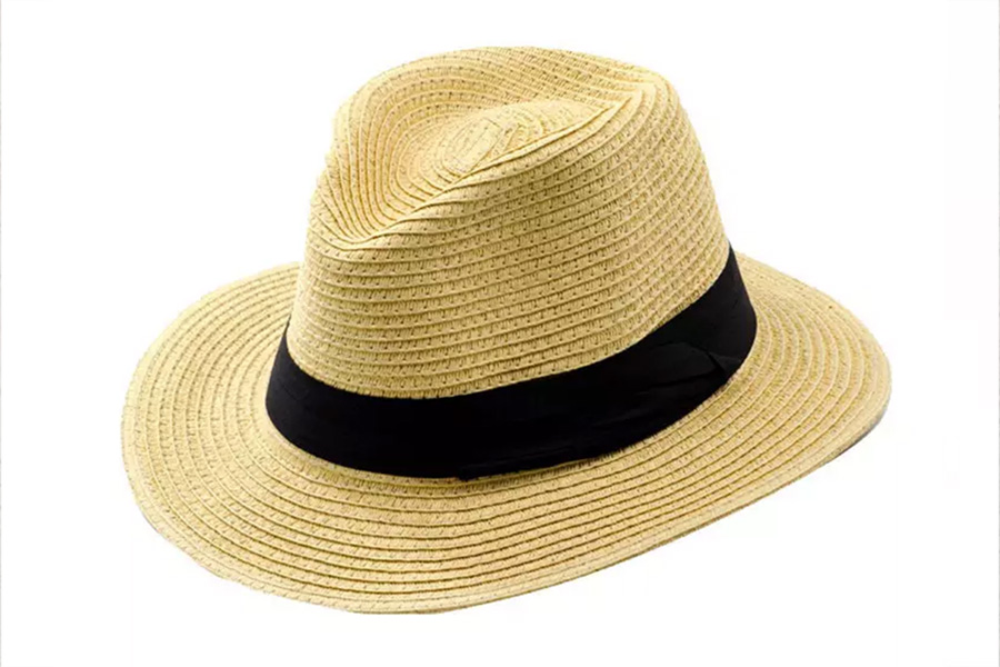 Roll up summer hat with a black ribbon around it