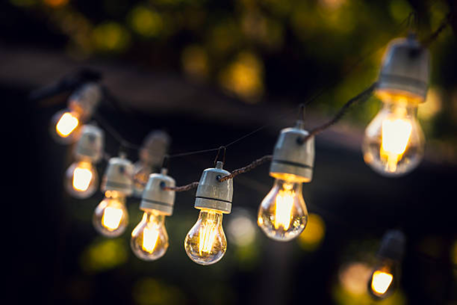 Smart outdoor string lights at night