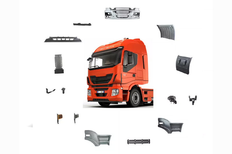 Truck body parts on a white background