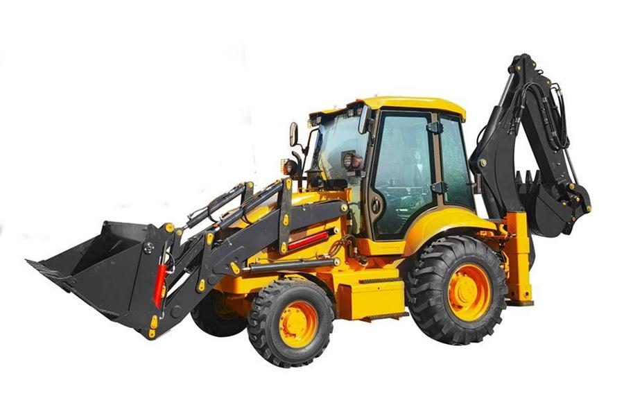 4 ton wheeled backhoe loader with front bucket and rear boom