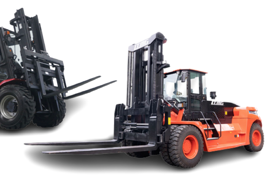a 4 ton rough terrain forklift and 33 ton container handler