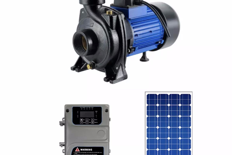 A centrifugal pump, solar panel, and control system
