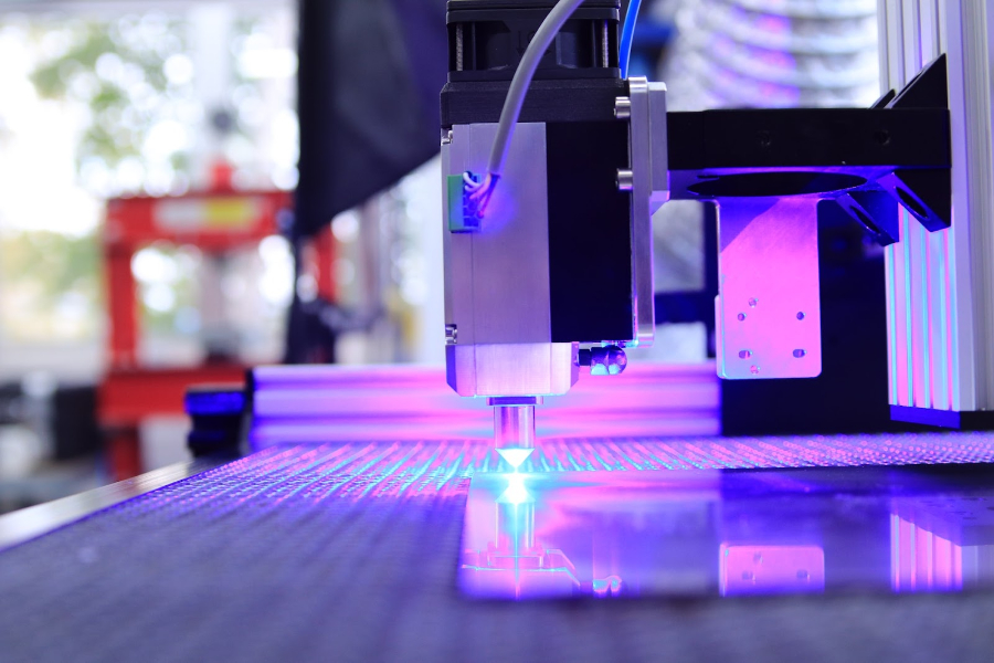 A laser engraving machine in action