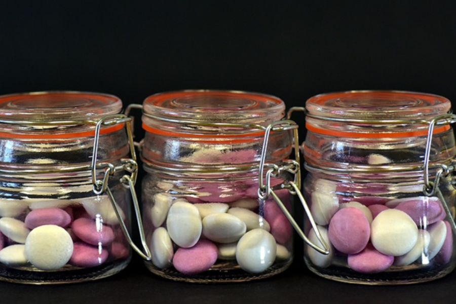 Airtight mason jars filled with sweets
