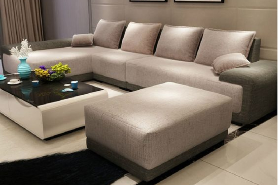 Ash-colored L-shaped modern Italian sofa