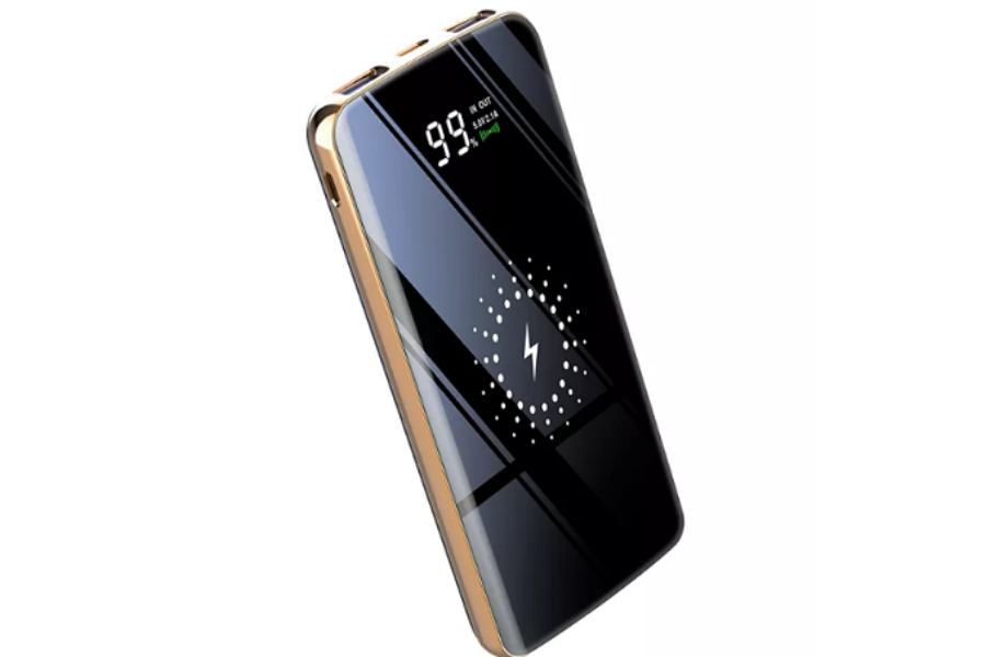 Black-and-golden-edged wireless power bank
