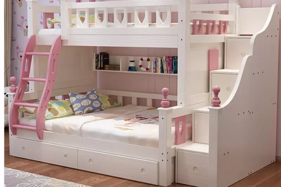 Children twin bunk bed with storage