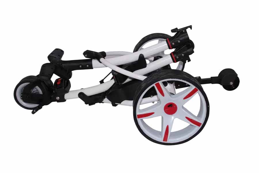 Electric golf trolley folded for easy transportation purposes