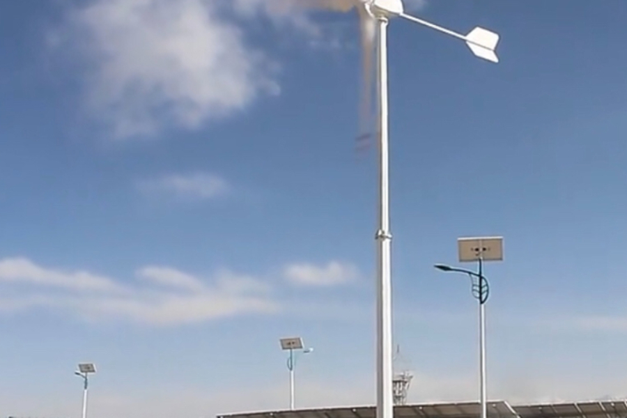 externally mounted wind turbines with two huge solar panels