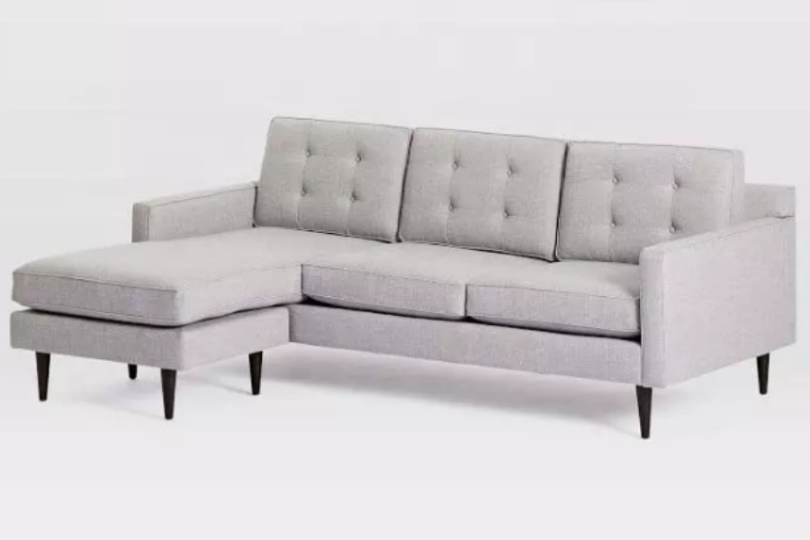 Gray-colored, L-shaped Chaise sofa