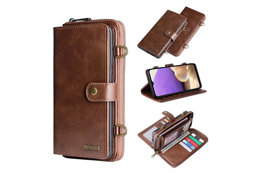 Leather wallet case with folio for multiple cards