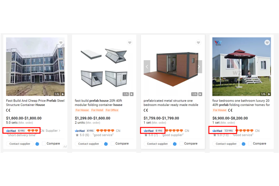 Search result page on Alibaba.com displaying Verified Suppliers