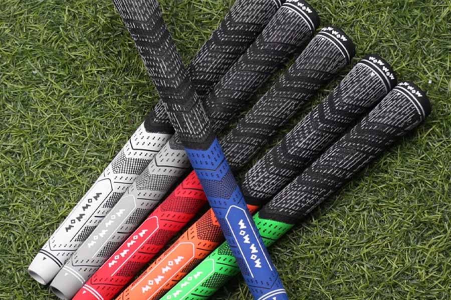 Selection of rubber golf grips in different colors