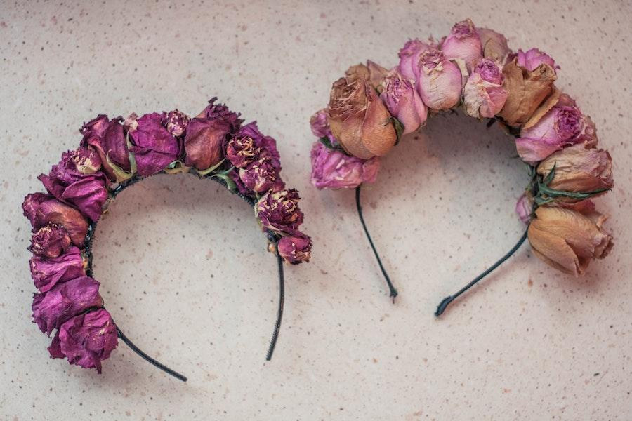 Two headbands with flower decorations